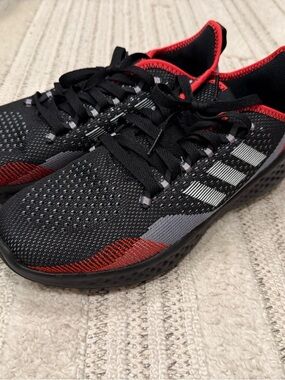 adidas Black, Red and Gray Knit Training Sneakers